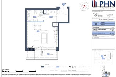 Rzut - Mieszkanie na sprzedaż 1 pokój o powierzchni 29,18 m² - numer 38 w Apartamenty Jana Pawła 34