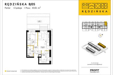 Rzut - Mieszkanie na sprzedaż 2 pokoje o powierzchni 40,61 m² - numer RD4A/B/05 w Rędzińska 4