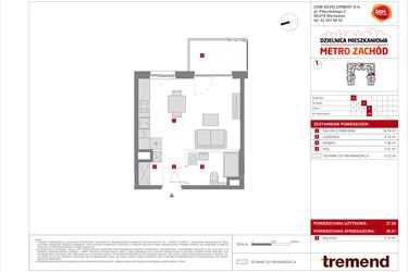 Rzut - Mieszkanie na sprzedaż 1 pokój o powierzchni 28,01 m² - numer A.105 w Dzielnica Mieszkaniowa Metro Zachód - etap 8.1