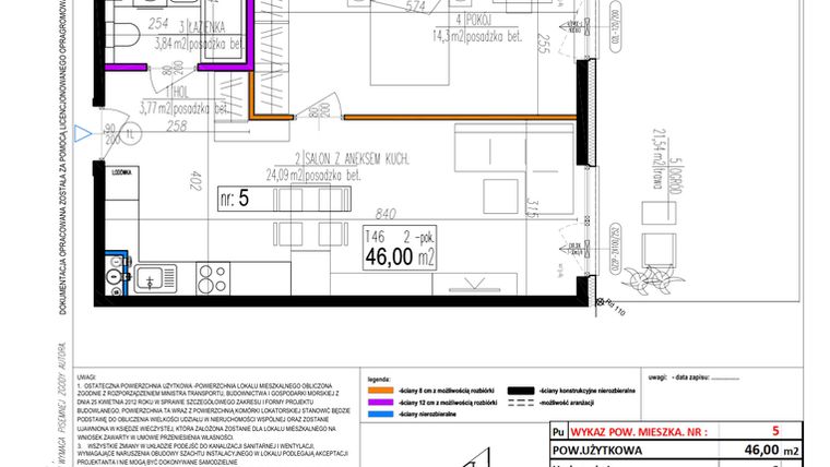 Rzut - Mieszkanie na sprzedaż 2 pokoje o powierzchni 46 m² - numer 5 w Strumykowa
