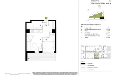 Rzut - Mieszkanie na sprzedaż 1 pokój o powierzchni 40,4 m² - numer A.5.5 w Kozielska Park