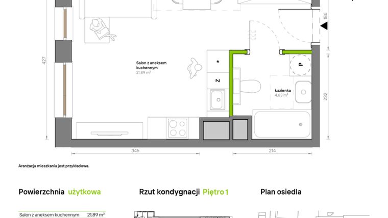 Rzut - Mieszkanie na sprzedaż 1 pokój o powierzchni 26,52 m² - numer A.1.5 w Żywiecka Vita