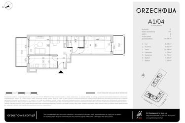 Rzut - Mieszkanie na sprzedaż 2 pokoje o powierzchni 48,98 m² - numer A1-04 w Orzechowa 2