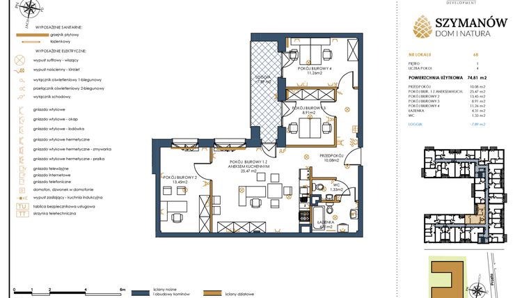 Rzut - Lokal użytkowy na sprzedaż 4 pokoje o powierzchni 74,81 m² - numer 68 w Szymanów Dom i Natura