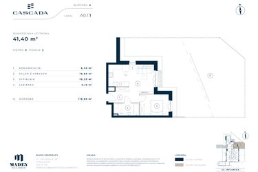 Rzut - Mieszkanie na sprzedaż 2 pokoje o powierzchni 41,4 m² - numer A0.1.1 w Cascada