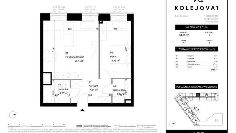 Rzut - Mieszkanie na sprzedaż 2 pokoje o powierzchni 54,85 m² - numer A-01-10 w Kolejova 1