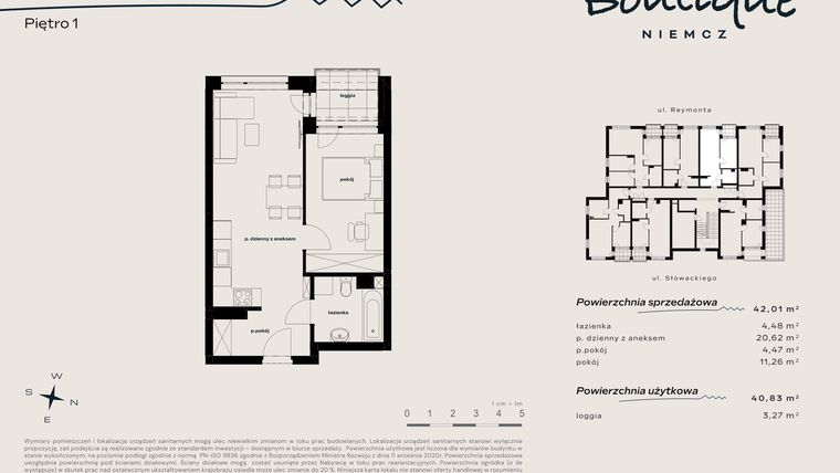 Rzut - Mieszkanie na sprzedaż 2 pokoje o powierzchni 42,01 m² - numer 9 w Boutique NIEMCZ