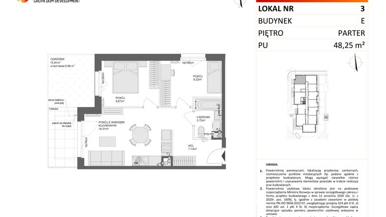 Rzut - Mieszkanie na sprzedaż 3 pokoje o powierzchni 48,26 m² - numer E.3 w Osiedle Synteza etap IV