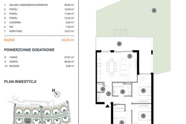 Rzut - Mieszkanie na sprzedaż 4 pokoje o powierzchni 83,29 m² - numer 12K.2 w Wille Miejskie Lekcyjna