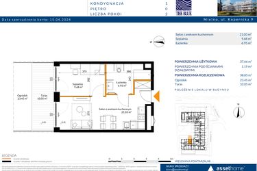 Rzut - Mieszkanie na sprzedaż 2 pokoje o powierzchni 38,85 m² - numer 0.07 w The Blue