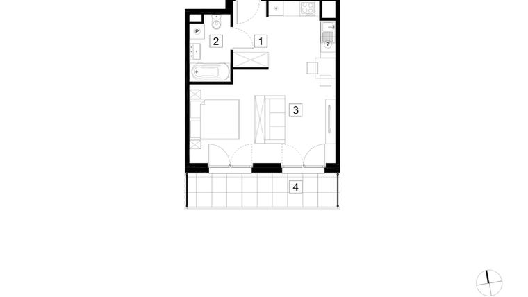 Rzut - Mieszkanie na sprzedaż 1 pokój o powierzchni 35,07 m² - numer A3-3-96 w Hipoteczna Park