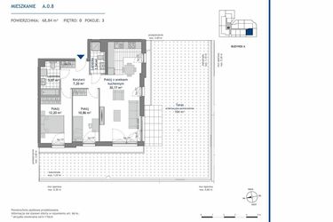 Rzut - Mieszkanie na sprzedaż 3 pokoje o powierzchni 68,84 m² - numer A.0.8 w Linea bud. A
