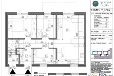 Rzut - Mieszkanie na sprzedaż 3 pokoje o powierzchni 54,97 m² - numer B1/1 w Spokojna Wólka etap IV