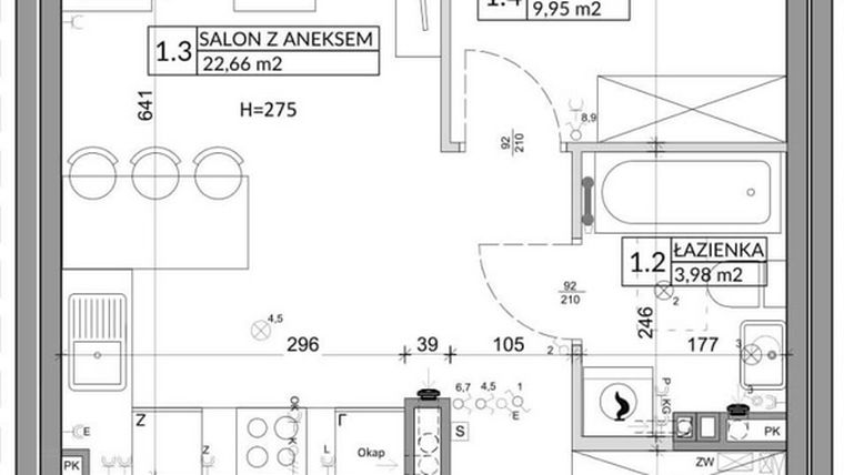 Rzut - Mieszkanie na sprzedaż 3 pokoje o powierzchni 56,89 m² - numer 49B w Osiedle Młodych etap VIII