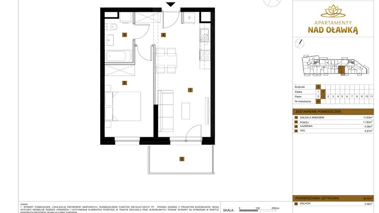 Rzut - Mieszkanie na sprzedaż 2 pokoje o powierzchni 38,42 m² - numer 61 w Apartamenty nad Oławką