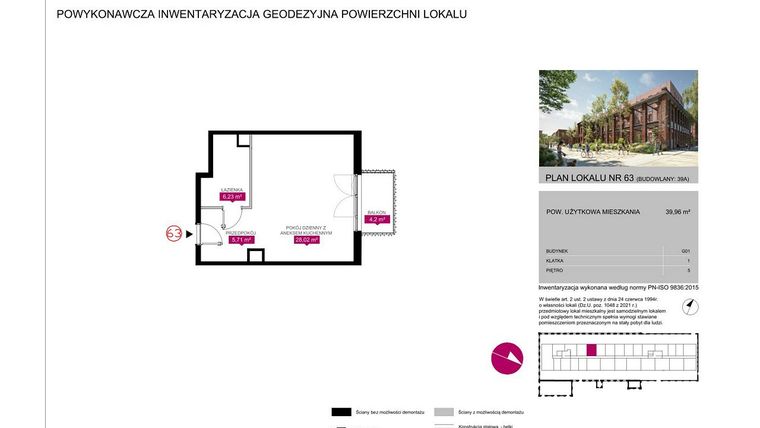 Rzut - Mieszkanie na sprzedaż 1 pokój o powierzchni 39,96 m² - numer 39A w Fuzja Mieszkania Loftowe