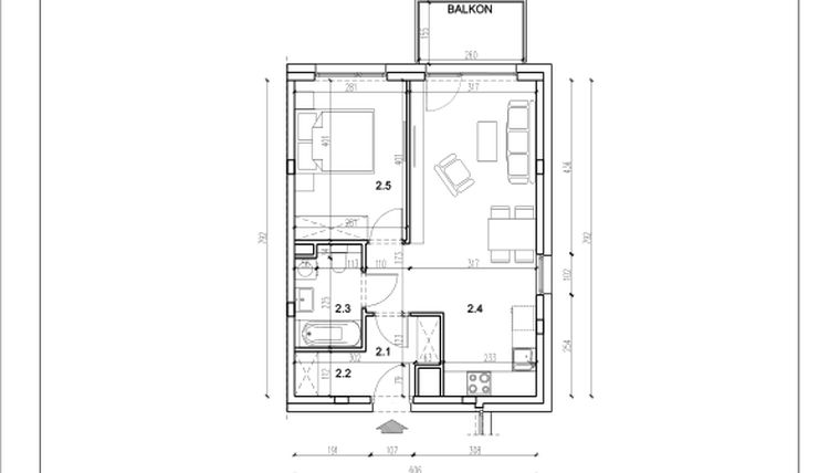 Rzut - Mieszkanie na sprzedaż 2 pokoje o powierzchni 45,53 m² - numer 21 w Łużycka 71