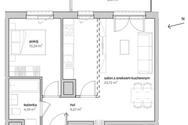 Rzut - Mieszkanie na sprzedaż 2 pokoje o powierzchni 44,92 m² - numer A.06.075 w Unii Lubelskiej Vita