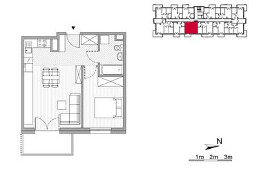 Rzut - Mieszkanie na sprzedaż 2 pokoje o powierzchni 42,04 m² - numer 18 w ul. Powstańców/os. Piastów bud. F
