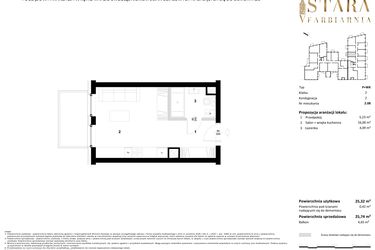 Rzut - Mieszkanie na sprzedaż 1 pokój o powierzchni 25,74 m² - numer 2.08 w Stara Farbiarnia