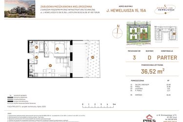 Rzut - Mieszkanie na sprzedaż 2 pokoje o powierzchni 36,52 m² - numer JAR-IV-D-LM-M3 w Osiedle JAR Heweliusza etap IV