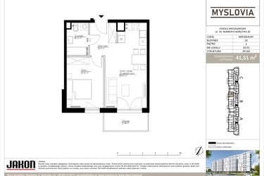 Rzut - Mieszkanie na sprzedaż 2 pokoje o powierzchni 41,51 m² - numer M.LM.20.55 w Myslovia