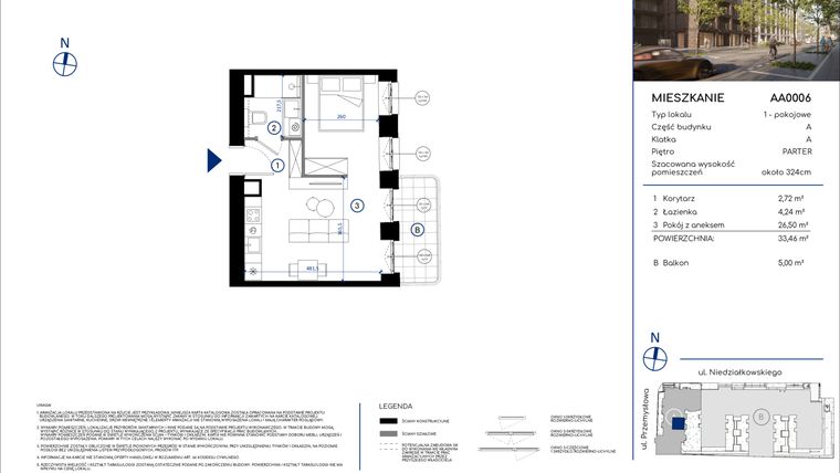 Rzut - Mieszkanie na sprzedaż 1 pokój o powierzchni 33,46 m² - numer AA0006 w Niedziałkowskiego Park