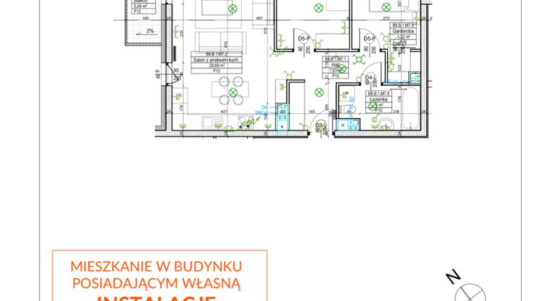 Rzut - Mieszkanie na sprzedaż 3 pokoje o powierzchni 64,15 m² - numer B8.B7 w Osiedle Zielone bud. A1, B8