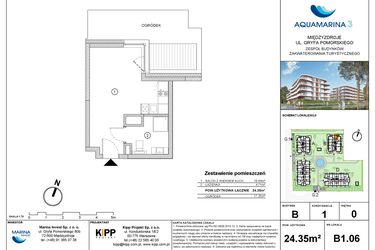 Rzut - Mieszkanie na sprzedaż 1 pokój o powierzchni 24,35 m² - numer B1.06 w Aquamarina 3