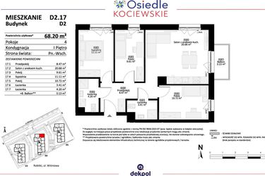 Rzut - Mieszkanie na sprzedaż 4 pokoje o powierzchni 68,2 m² - numer D2.17 w Osiedle Kociewskie etap IV