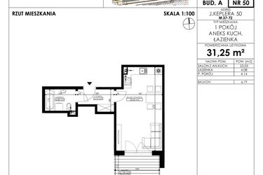 Rzut - Mieszkanie na sprzedaż 1 pokój o powierzchni 31,25 m² - numer JAR-A-LM-M50 w Osiedle JAR Heweliusza