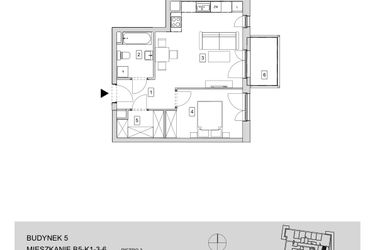 Rzut - Mieszkanie na sprzedaż 2 pokoje o powierzchni 46,24 m² - numer B5-K1-3-6 w ATAL Strachowicka II