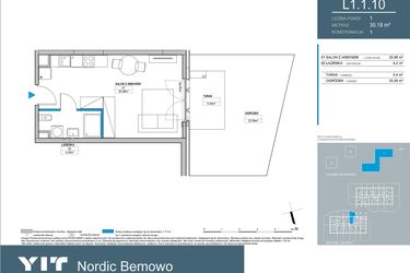 Rzut - Mieszkanie na sprzedaż 1 pokój o powierzchni 30,2 m² - numer L1.1.10 w Nordic Bemowo - etap III