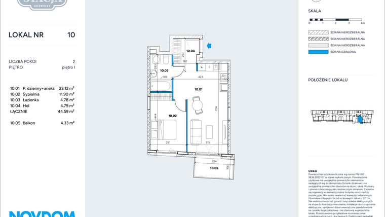 Rzut - Mieszkanie na sprzedaż 2 pokoje o powierzchni 44,59 m² - numer 10 w Stacja Grodzisk