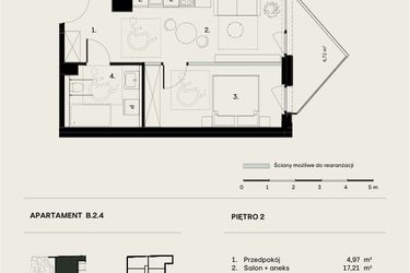 Rzut - Mieszkanie na sprzedaż 2 pokoje o powierzchni 42,17 m² - numer B/2/4 w Ogrodowa 12