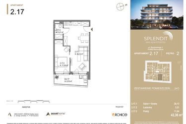 Rzut - Mieszkanie na sprzedaż 2 pokoje o powierzchni 42,38 m² - numer 2.17 w Splendit Świnoujście