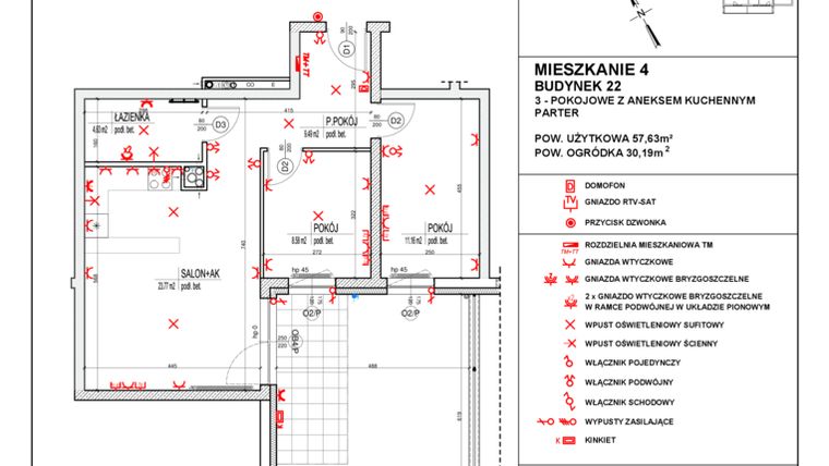 Rzut - Mieszkanie na sprzedaż 3 pokoje o powierzchni 57,63 m² - numer 22_4 w Osiedle 4 Pory Roku - Etap VIII
