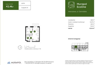 Rzut - Mieszkanie na sprzedaż 2 pokoje o powierzchni 42,46 m² - numer 2.A.0.02 w Murapol EcoOne
