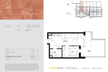 Rzut - Mieszkanie na sprzedaż 2 pokoje o powierzchni 35,75 m² - numer M9_NF.c w Nowe Flisy II