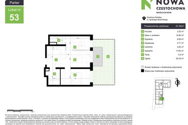Rzut - Mieszkanie na sprzedaż 2 pokoje o powierzchni 47,48 m² - numer M53 w Nowa Częstochowa Mościckiego