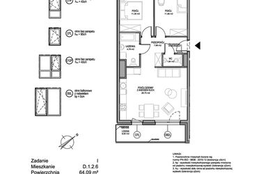 Rzut - Mieszkanie na sprzedaż 3 pokoje o powierzchni 64,09 m² - numer D.1.2.6 w Rumia Centralna