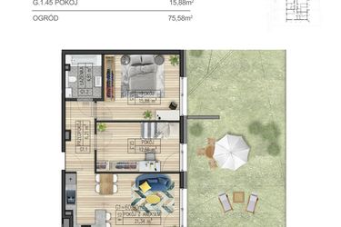 Rzut - Mieszkanie na sprzedaż 2 pokoje o powierzchni 60,9 m² - numer G1 w Osiedle Parkowe