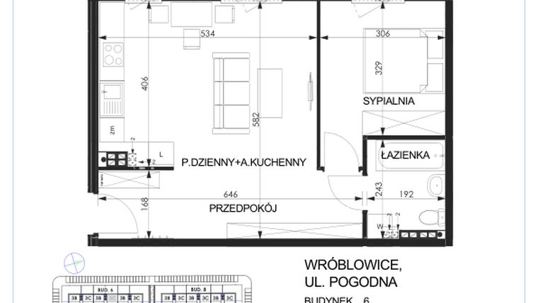 Rzut - Mieszkanie na sprzedaż 2 pokoje o powierzchni 47,6 m² - numer 6B - 3C w Zielona Lutynia
