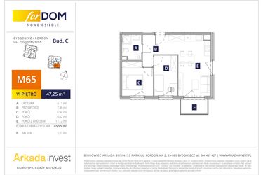 Rzut - Mieszkanie na sprzedaż 3 pokoje o powierzchni 45,98 m² - numer M65_F.c w Osiedle forDOM – etap C
