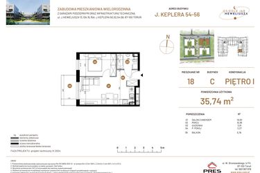 Rzut - Mieszkanie na sprzedaż 2 pokoje o powierzchni 35,74 m² - numer JAR-III-C-LM-M18 w Osiedle JAR Heweliusza etap III