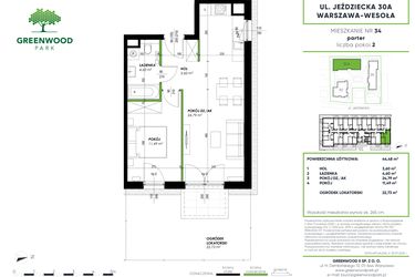 Rzut - Mieszkanie na sprzedaż 2 pokoje o powierzchni 44,48 m² - numer B 34 w Greenwood Park