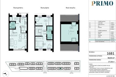 Rzut - Mieszkanie na sprzedaż 3 pokoje o powierzchni 64,55 m² - numer 16B1 w Osiedle Primo