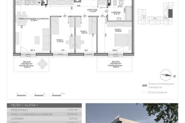 Rzut - Mieszkanie na sprzedaż 4 pokoje o powierzchni 77,12 m² - numer M-10 w Osiedle Radosne II