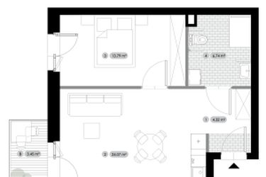 Rzut - Mieszkanie na sprzedaż 2 pokoje o powierzchni 48,92 m² - numer 3.M5 w Stalowa 76