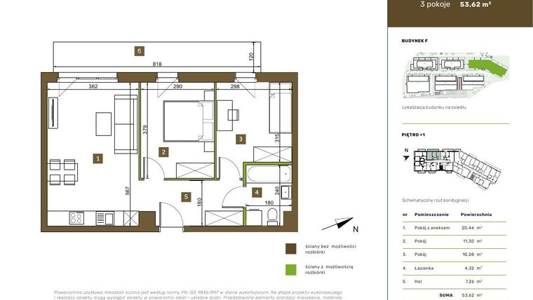 Rzut - Mieszkanie na sprzedaż 3 pokoje o powierzchni 53,62 m² - numer F_14 w Osiedle Przedwiośnie